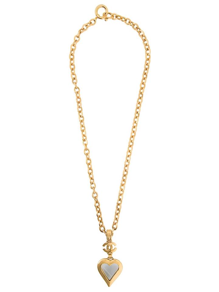Chanel Vintage Heart Logo Necklace - Metallic