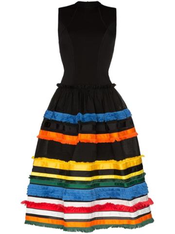 Angel Chen Embroidered-stripe Midi Dress - Black