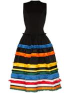 Angel Chen Embroidered-stripe Midi Dress - Black