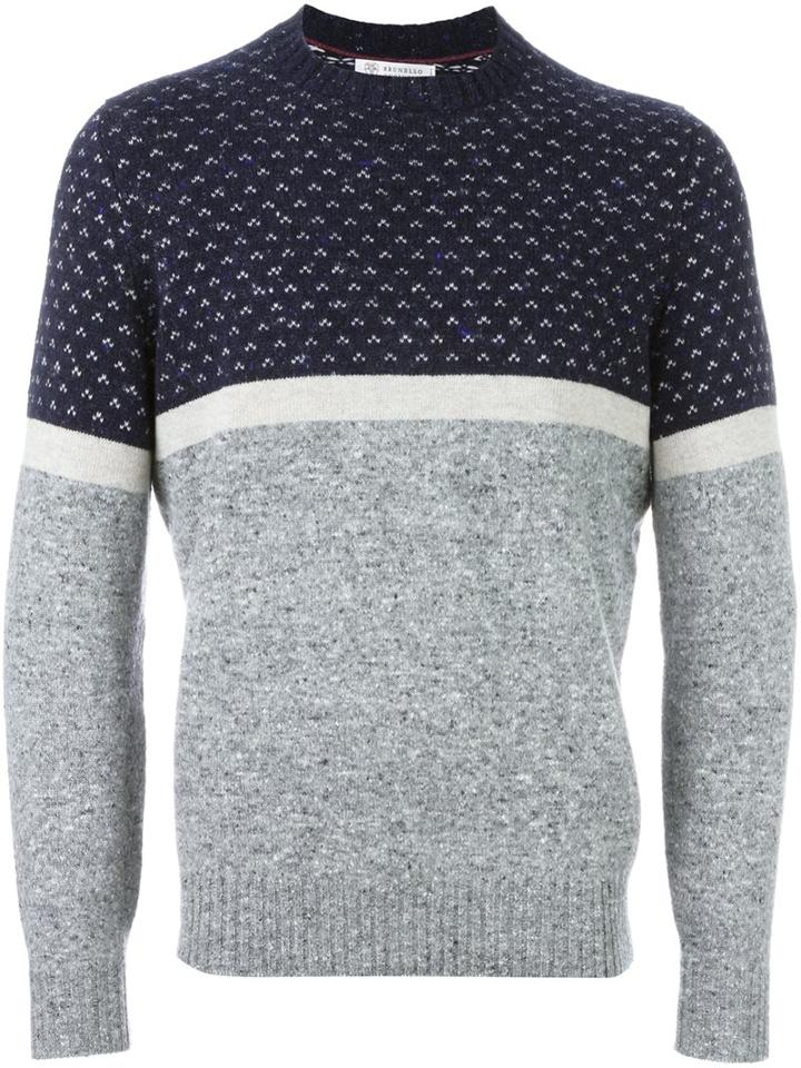 Brunello Cucinelli Colour Block Jumper, Men's, Size: 50, Blue, Polyamide/cashmere/virgin Wool