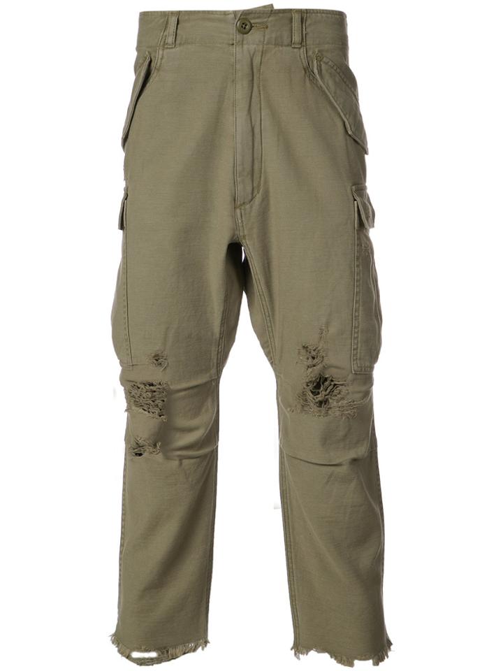 R13 Cropped Distressed Trousers - Green