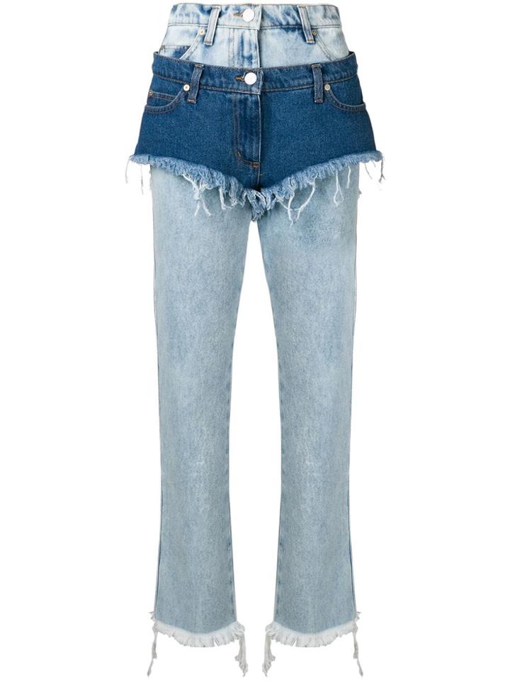 Natasha Zinko Shorts Over Frayed Jeans - Blue
