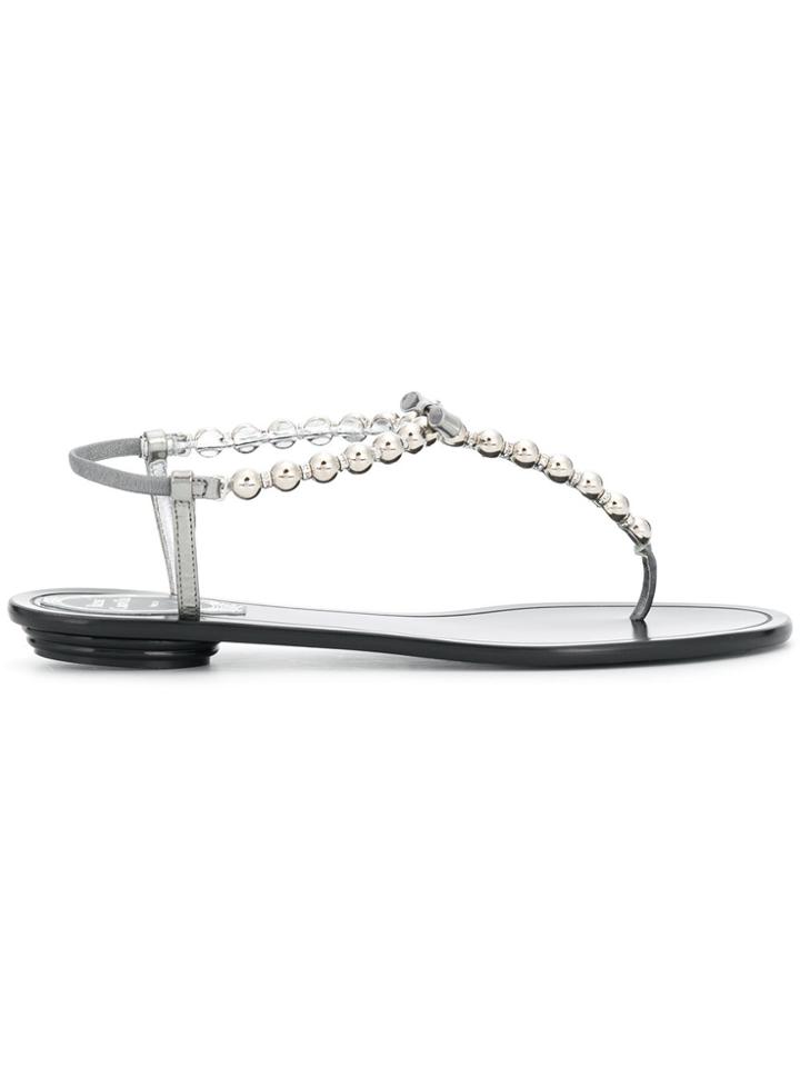René Caovilla Half Pearl Bead Sandals - Black