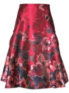 Carolina Herrera Embroidered Flared Pleated Skirt