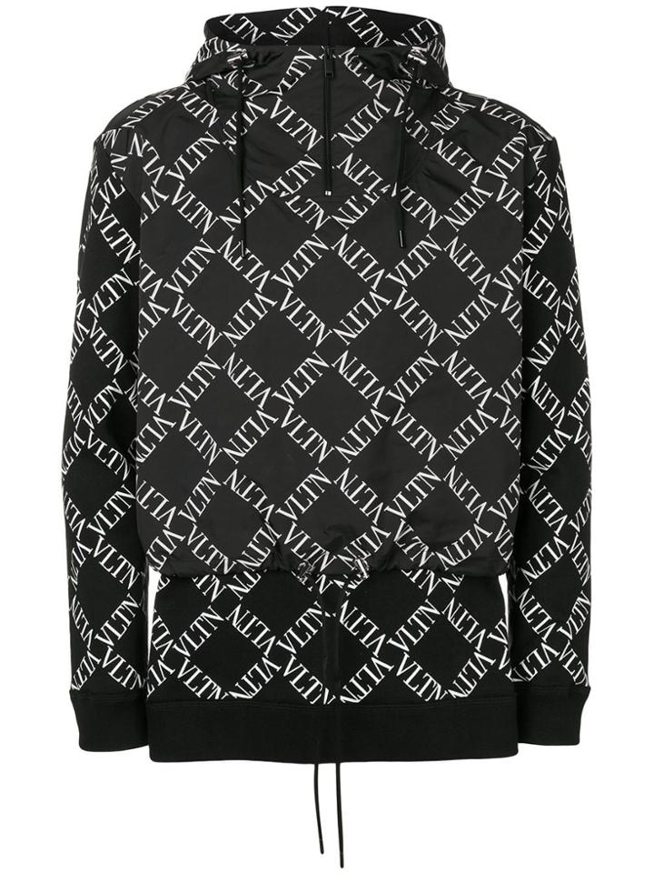 Valentino Logo Grid Print Hoodie - Black