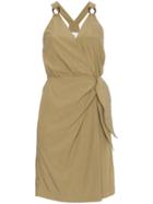 Nanushka Khaki Wrap Dress With Plastic Ring Detail - Nude & Neutrals