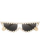 Gucci Eyewear Embellished Cat Eye Sunglasses - Gold