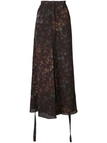 Josh Goot Floral Print Skirt, Women's, Size: Medium, Brown, Silk