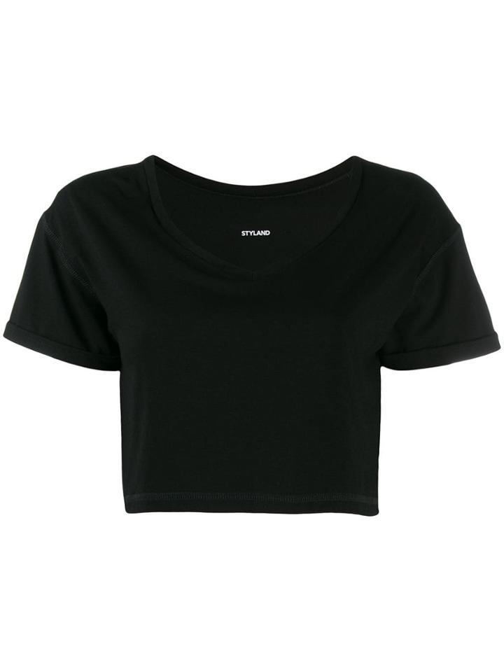 Styland Cropped V T-shirt - Black
