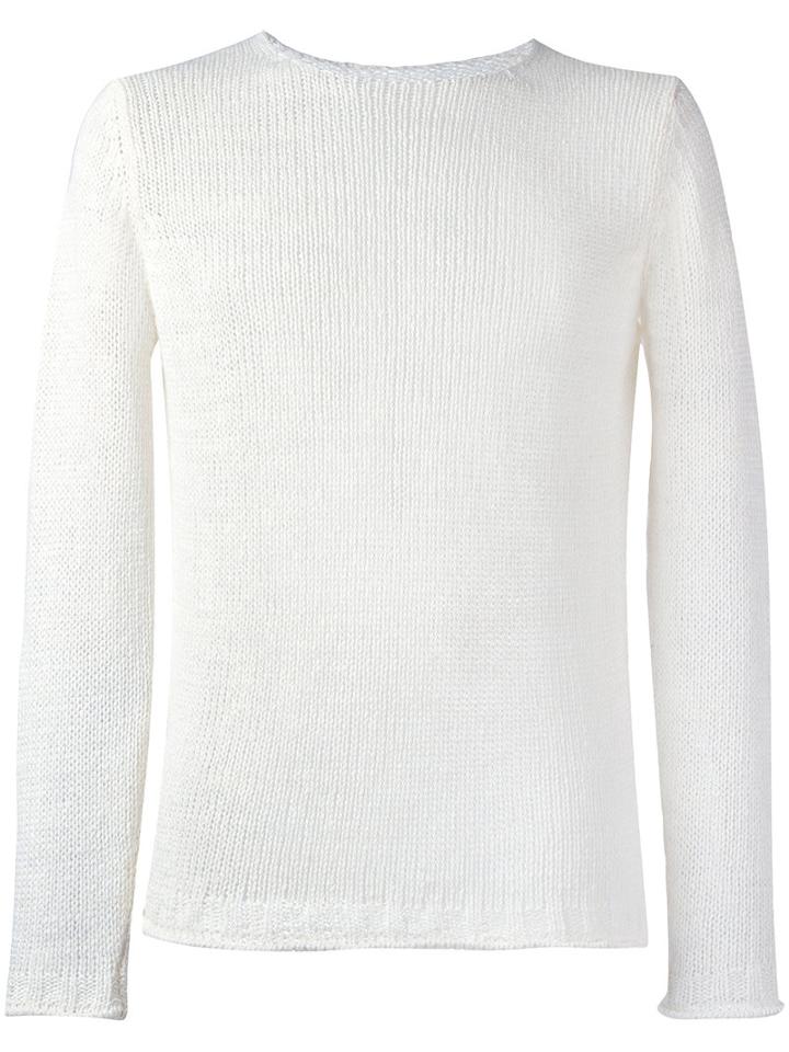 Roberto Collina Maglia Girocollo Knitted Jumper, Men's, Size: 48, White, Linen/flax