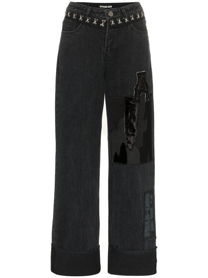 Hyein Seo Patchwork And Stud Detail Jeans - Grey
