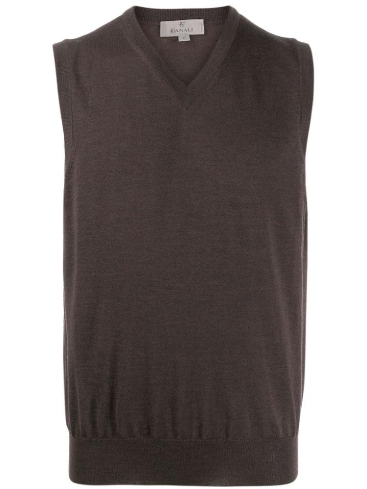 Canali V-neck Knitted Vest - Brown