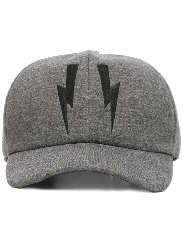 Neil Barrett Lightning Bolt Baseball Cap, Men's, Grey