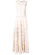 Givenchy Ruffle Trim Sheer Stripe Evening Gown - Pink
