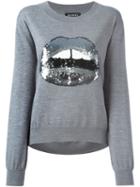 Markus Lupfer Sequinned Lips Appliqué Sweater, Women's, Size: Large, Grey, Merino