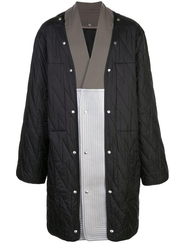 Rick Owens Collarless Padded Coat - Black