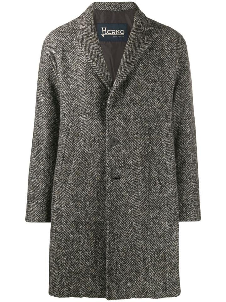 Herno Marled Single Breasted Overcoat - Grey