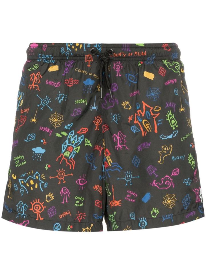 Marcelo Burlon County Of Milan Sketches Print Swim Shorts - Black