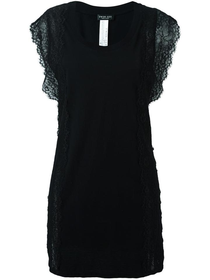 Twin-set Lace Short Sleeves Blouse, Women's, Size: Small, Black, Cotton/polyamide