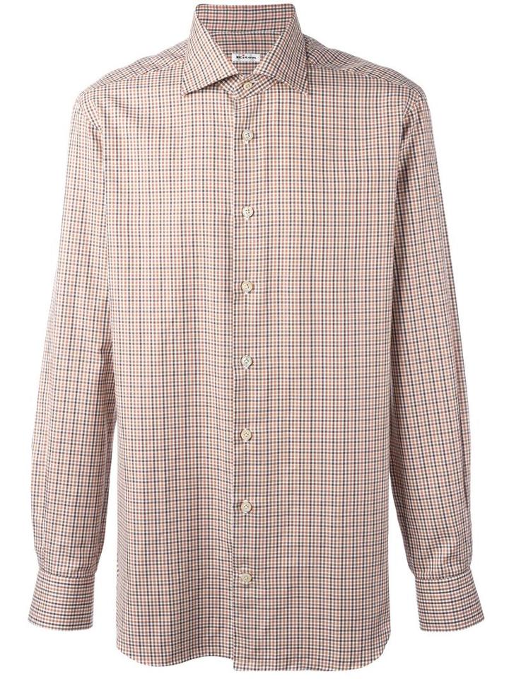 Kiton Checked Button Down Shirt, Men's, Size: 40, Yellow/orange, Cotton