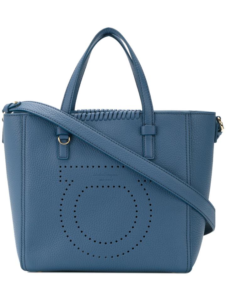 Salvatore Ferragamo Perforated Gancio Tote Bag - Blue