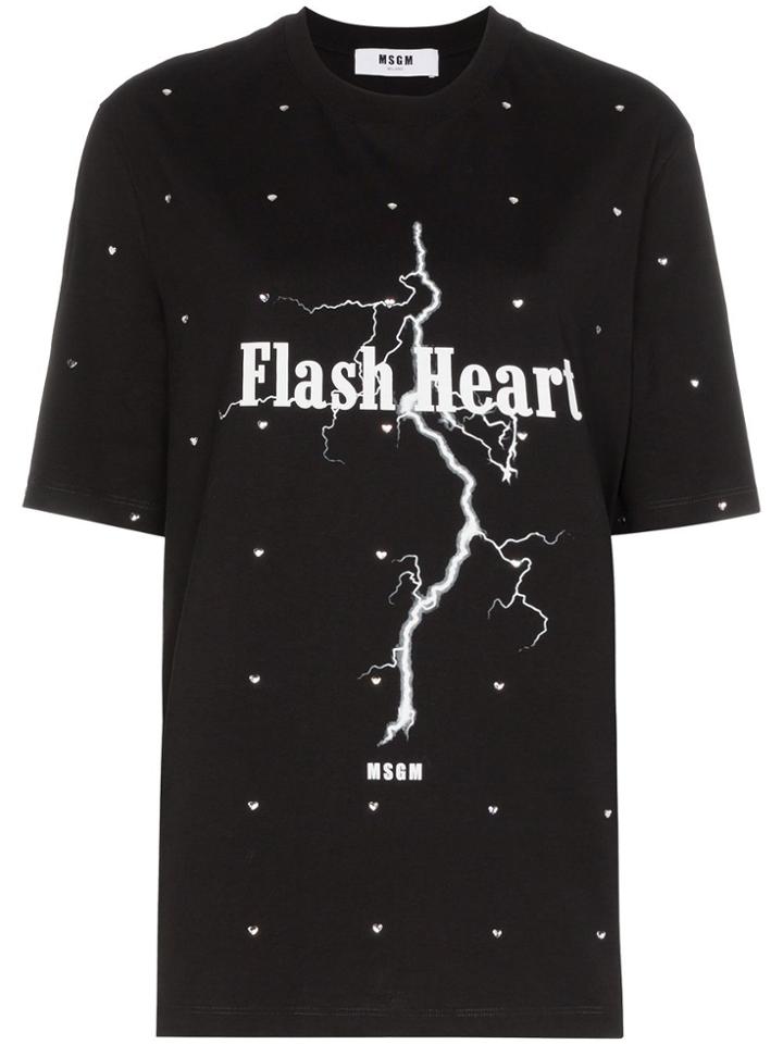 Msgm Flash Heart Crystal-embellished T-shirt - Black