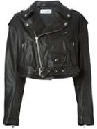 Faith Connexion Cropped Biker Jacket, Women's, Size: 38, Black, Lamb Skin/acetate