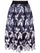 Self-portrait Lace Overlay Full Skirt, Women's, Size: 12, Black, Cotton/polyester