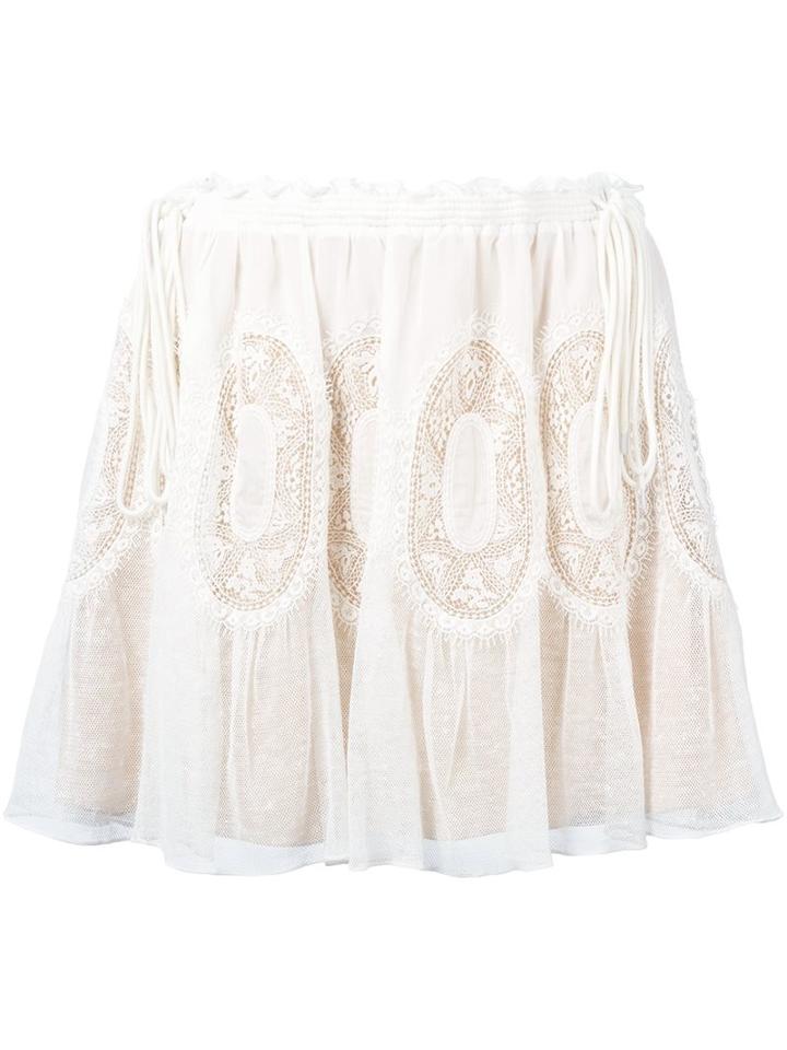 Chloé Lace Insert Mini Skirt, Women's, Size: 36, White, Silk/cotton/linen/flax/nylon