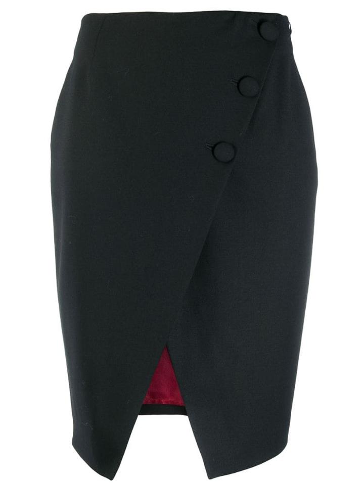 Sara Battaglia Asymmetric Buttoned Skirt - Black