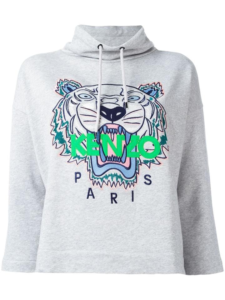 Kenzo Cropped Tiger Hoodie - Grey