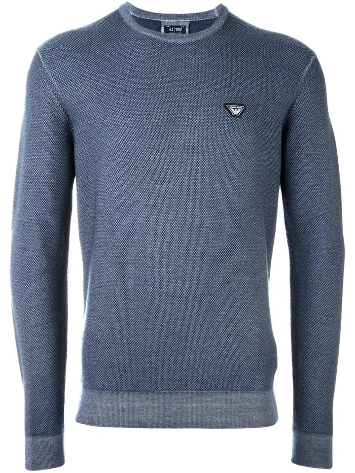 Armani Jeans Logo Patch Pullover, Men's, Size: Xxl, Blue, Wool