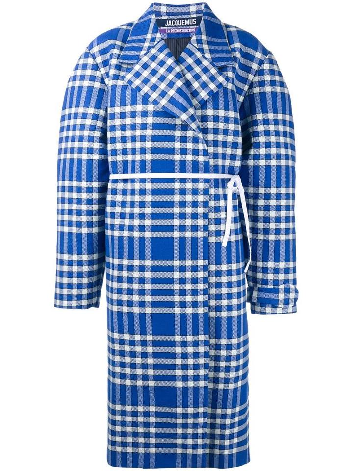 Jacquemus Oversized Checked Coat, Women's, Size: 40, Blue, Cotton/polyethylene/wool/polyester