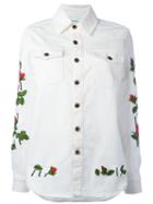 Off-white Rose Embroidered Denim Shirt, Women's, Size: Medium, White, Cotton/spandex/elastane