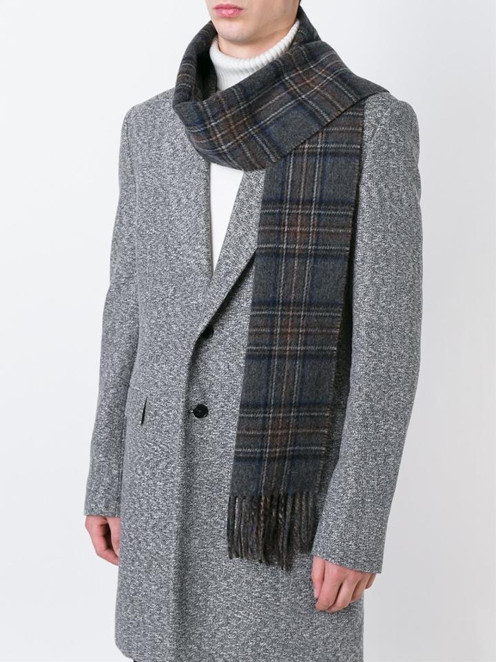 Polo Ralph Lauren Plaid Knit Scarf, Men's, Grey, Nylon/virgin Wool