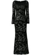 Talbot Runhof Embroidered Velvet Gown - Black
