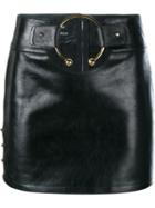 Anthony Vaccarello Leather Mini Skirt With Gold Ring, Women's, Size: 38, Black, Leather/metal (other)