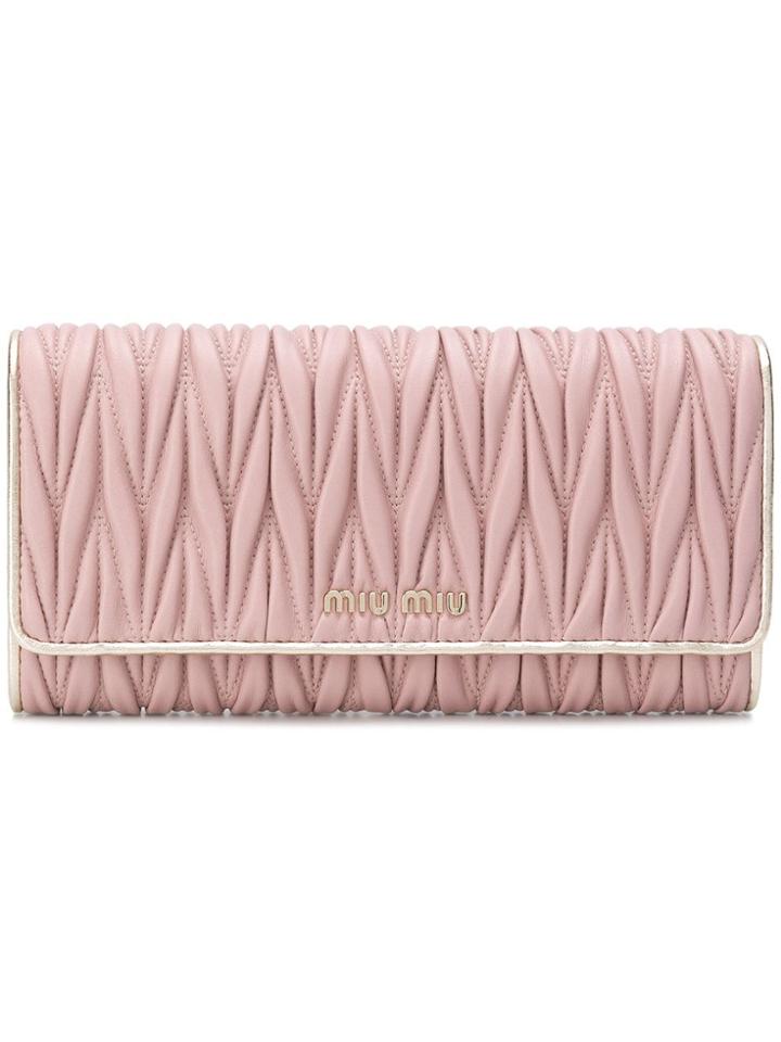 Miu Miu Matelassé Foldover Wallet - Pink