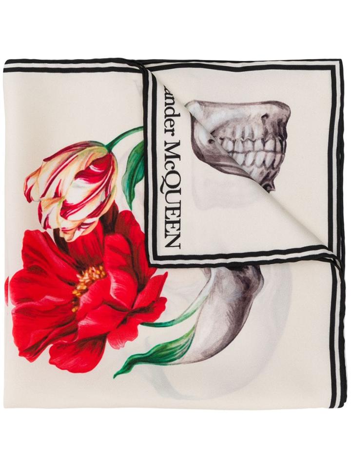 Alexander Mcqueen Skull Bloom Foulard - Neutrals