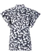 Sophie Theallet Animal Print Ruffle Sleeve Shirt, Women's, Size: 6, Black, Cotton