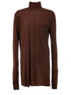 Rick Owens Longsleeved Roll Neck T-shirt, Men's, Size: Large, Brown, Silk/viscose