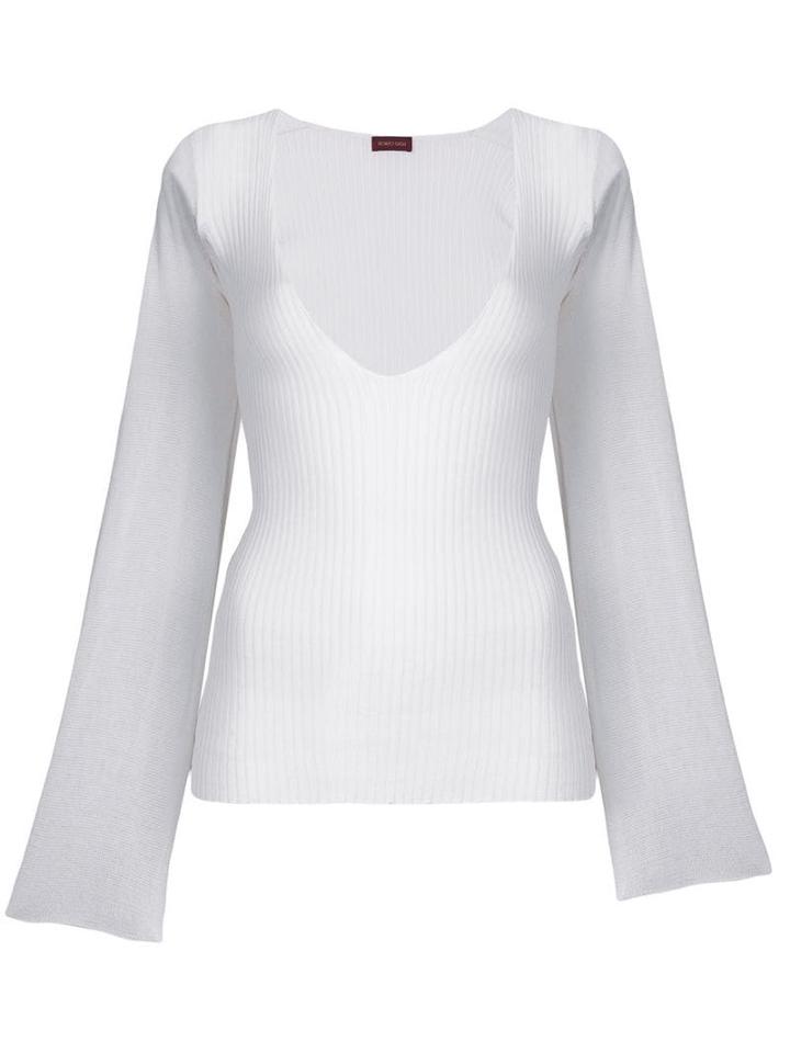 Romeo Gigli Pre-owned Deep Neck Ribbed Blouse - White