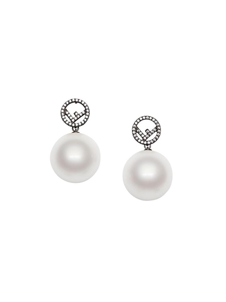 Fendi Maxi Pearl F Logo Earrings - F18a5-ruthenium Ultra Blac
