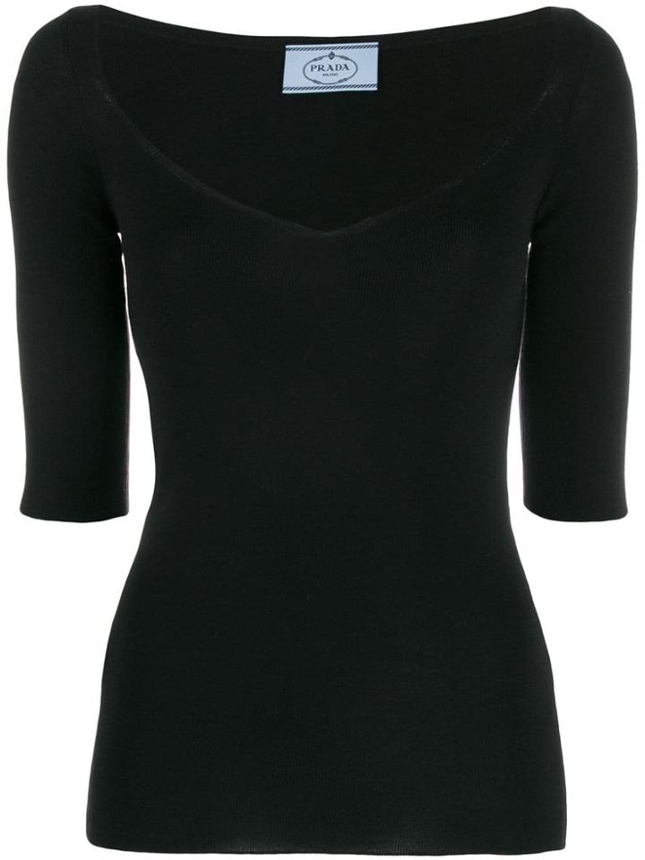 Prada V-neck Knitted Top - Black