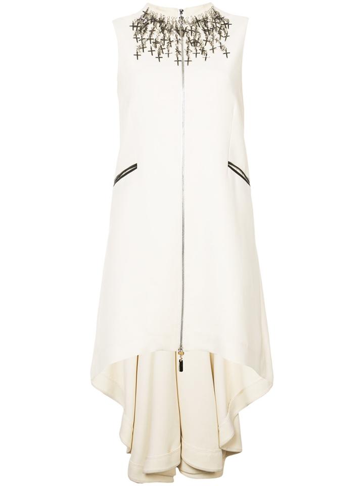 Thomas Wylde Cross Embellished High Low Hem Dress - Nude & Neutrals