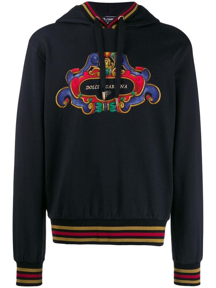 Dolce & Gabbana Baroque Logo Print Hoodie - Black