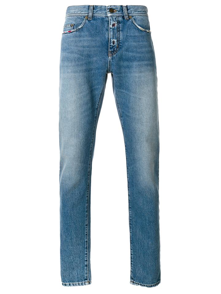 Saint Laurent Low Rise Distressed Trim Jeans - Blue