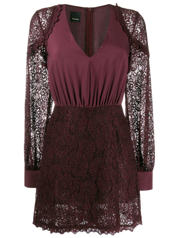 Pinko Floral Lace V-neck Dress - Red
