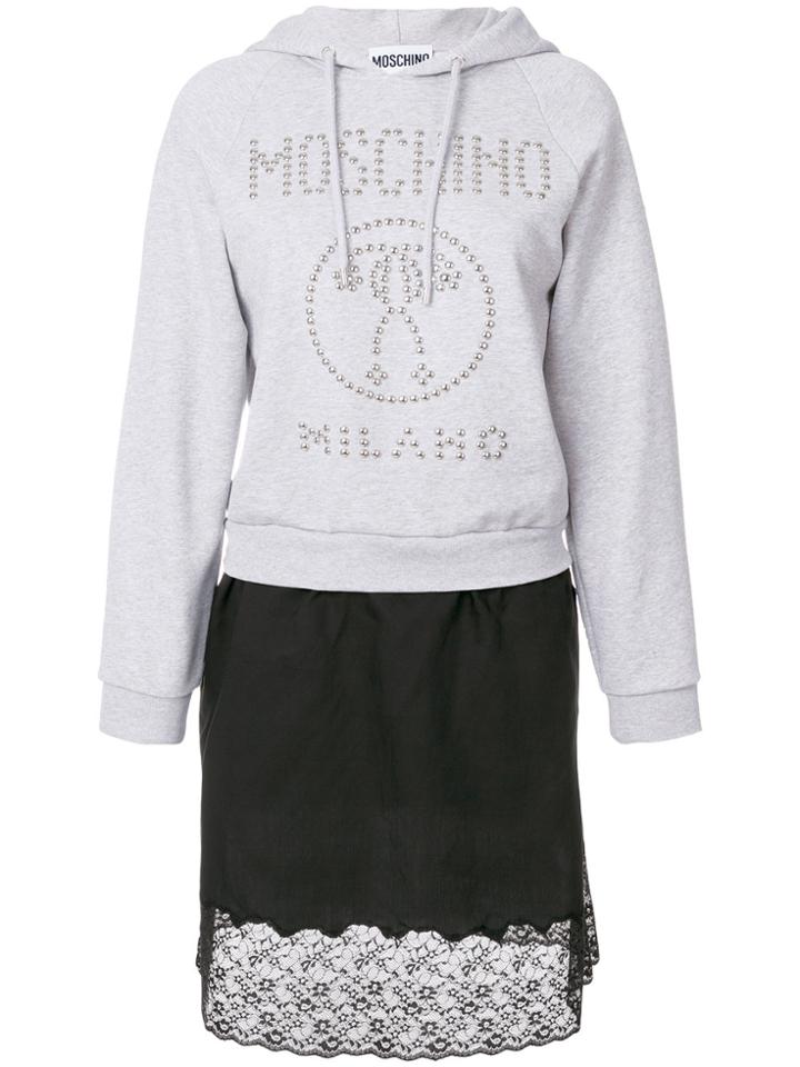 Moschino Logo Studded Hoodie Dress - Grey