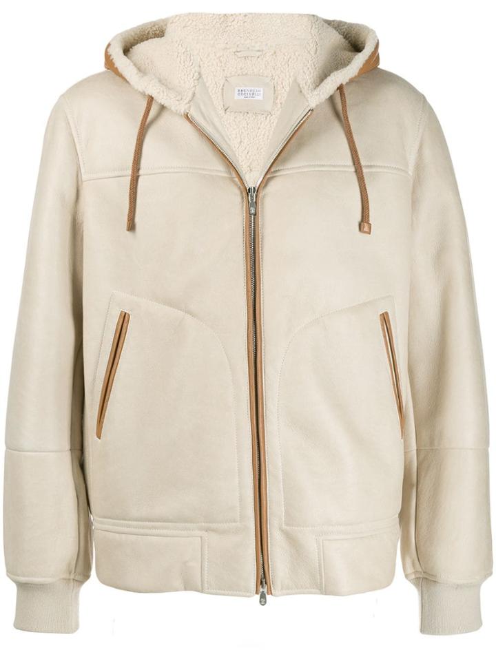 Brunello Cucinelli Zipped Shearling Hoodie - Neutrals